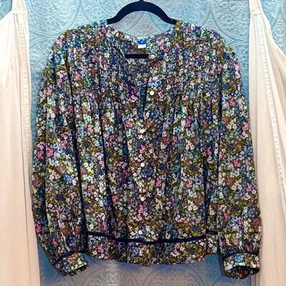 Old Navy Floral Cotton Pintuck Blouse Sz 2X - Picture 9 of 9